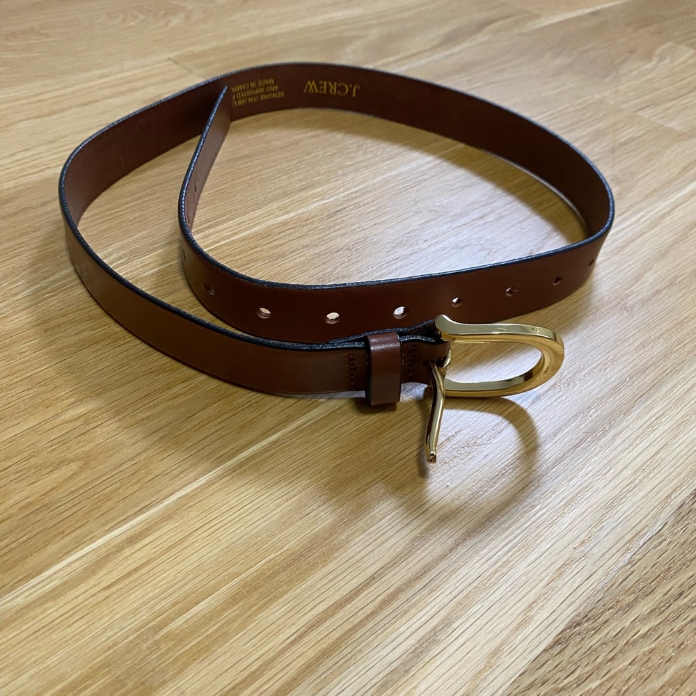 J. Crew Camel Leather Belt with Polished Gold Buckle in Size S